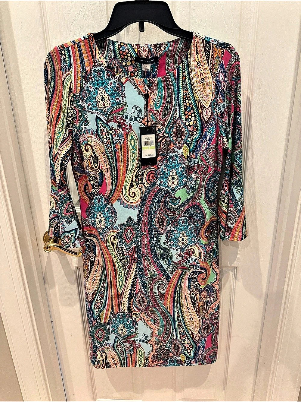 Tommy Hilfiger Paisley Long Sleeve Shift Dress Paisley Mini Dress in Blue & Pink